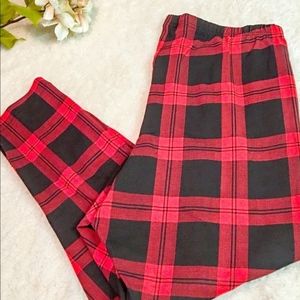 Plaid Red Black Stretch Leggings Spandex XS